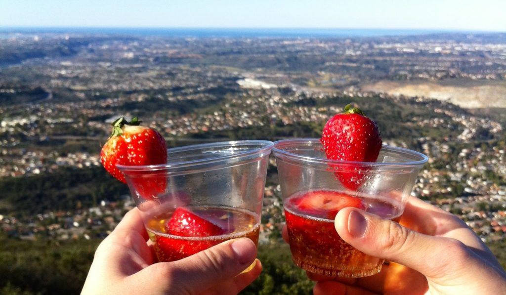 Dating Your Spouse - Budget-Friendly Ideas for Busy Parents. Image of having a drink on top of a mountain.