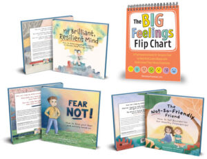Book covers of Christina's three books and her flip-chart